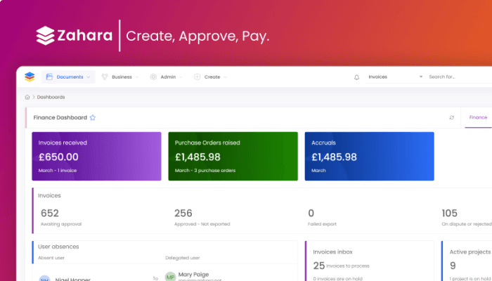 Comparison chart highlighting Zahara and ApprovalMax features for accounts payable solutions