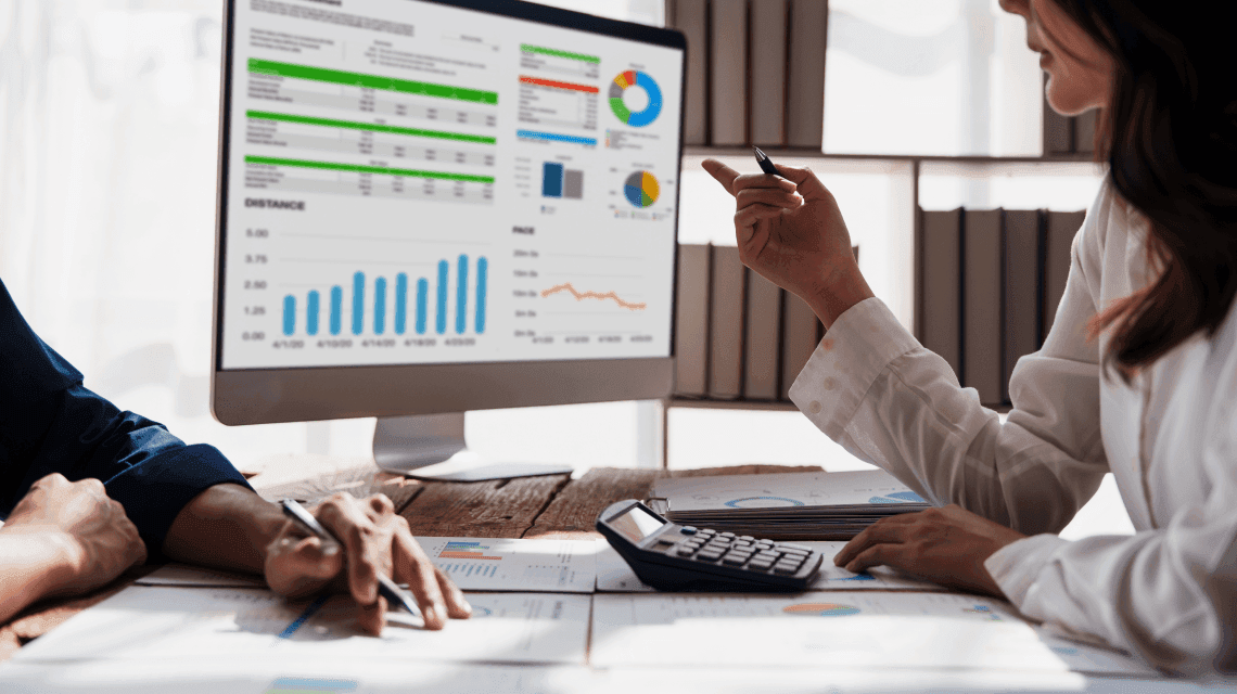 A modern dashboard displaying automated finance metrics and insights for UK businesses